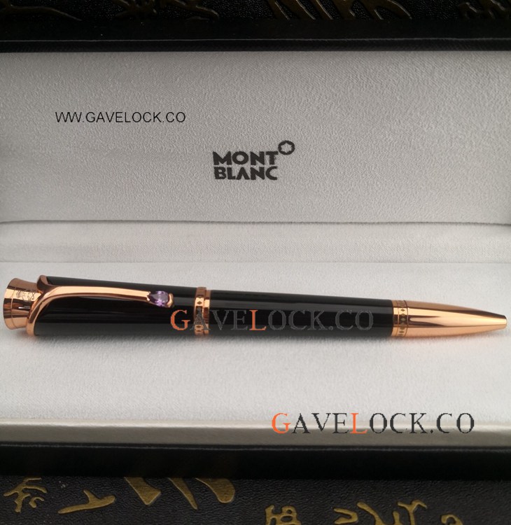 Fake Mont blanc Monaco Black Rose Gold Ballpoint Pen